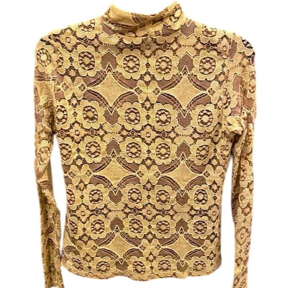 Anthropologie, Maeve Lace Patterned Top - Yellow and Brown XS - Picture 1 of 7